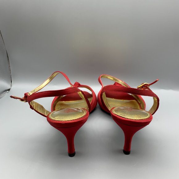 Metaphor 10M Red Fabric 2 1/2" Heel Strappy Sandals - Picture 3 of 10